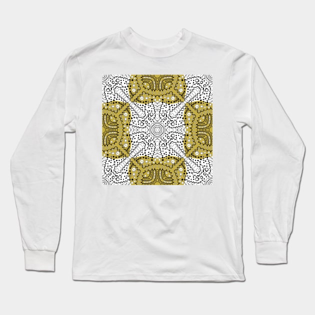 Gold abstract seamless kaleidoscope pattern — white and black background Long Sleeve T-Shirt by Magic, Art, Patterns, Beauty!